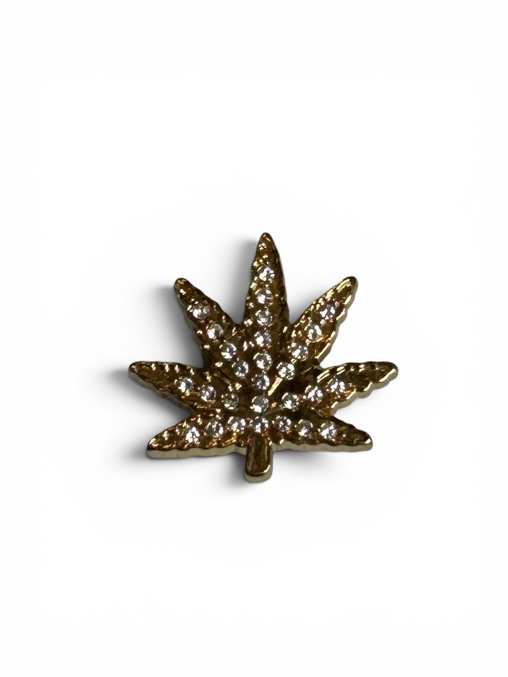 Gold Leaf Crystal Pin - Rhinestone Cannabis Leaf Jibbitz Croc Charm - Picture 2 of 5